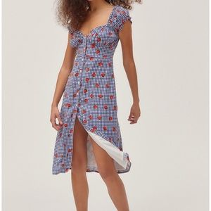 NWT UO Penelope strawberry gingham midi dress